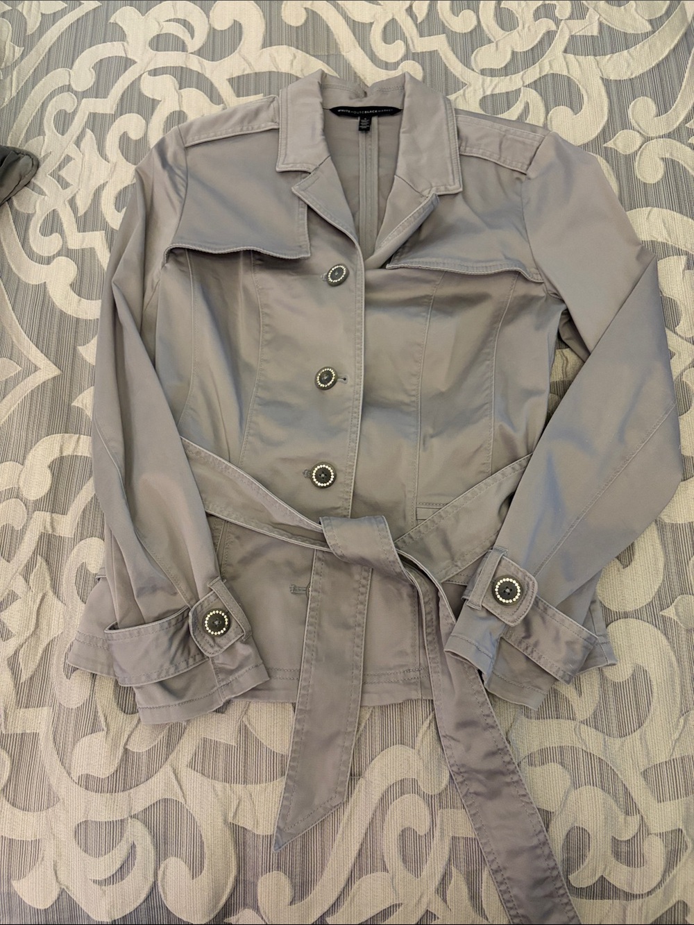 White House Black Market Light Gray Belted Trench Jacket